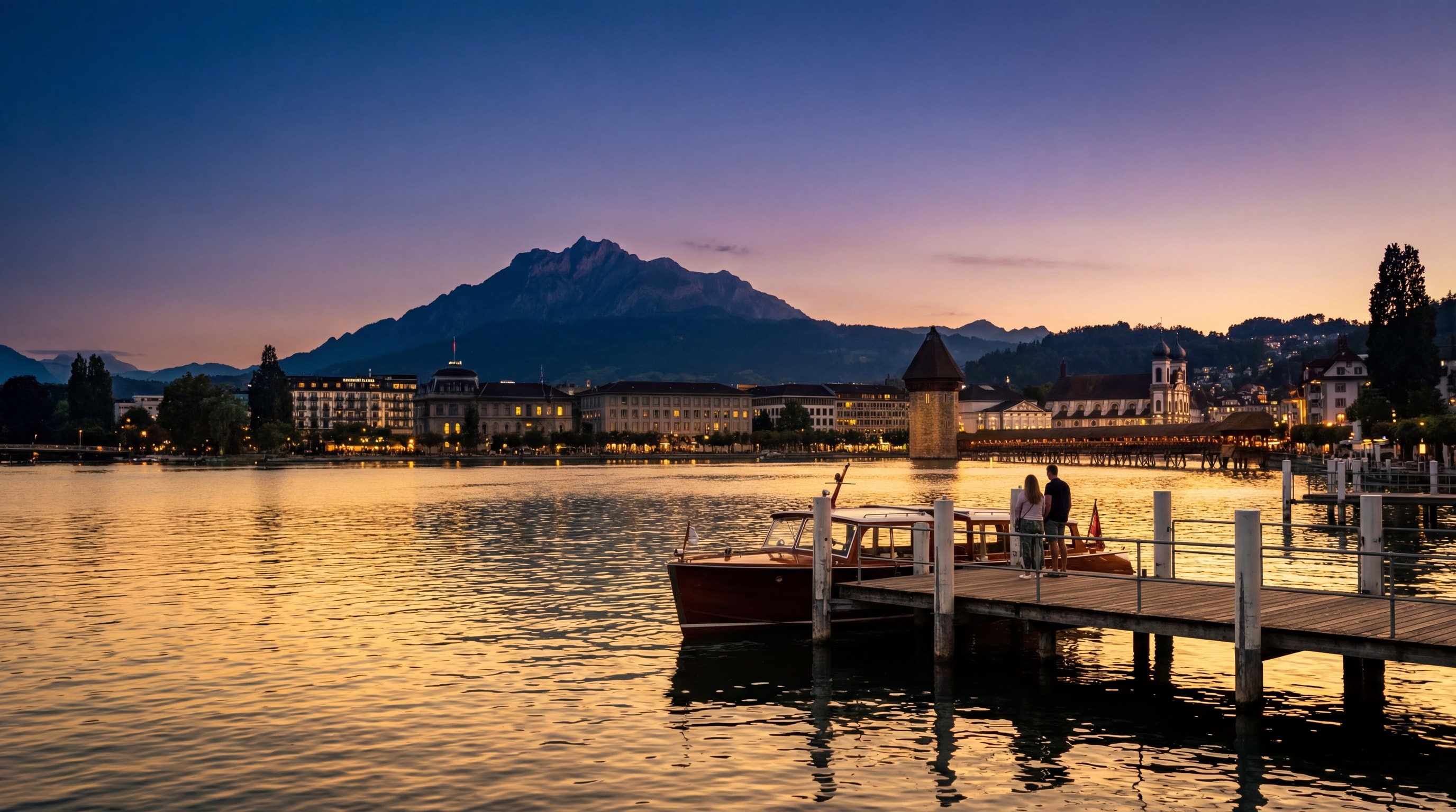 See-Stimmung am Abend — Alpenpanorama in der Dämmerung